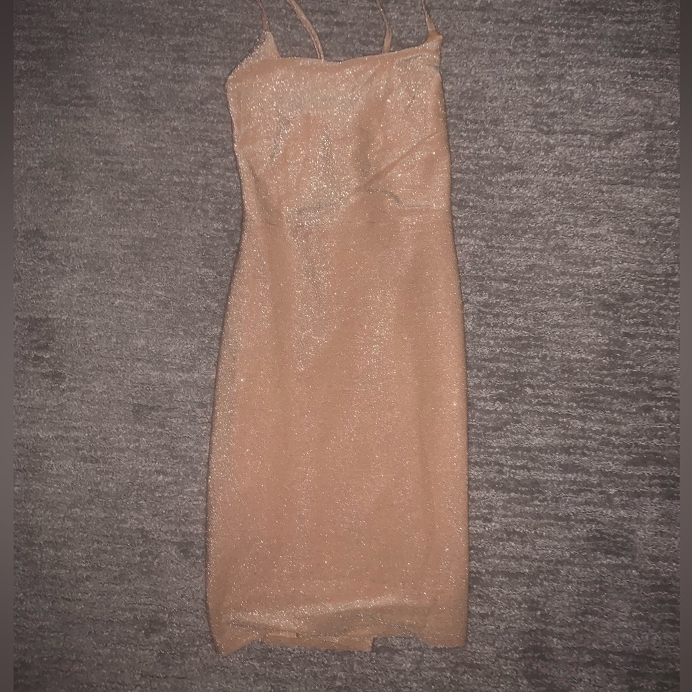 gold sparkle mini dress with cross back